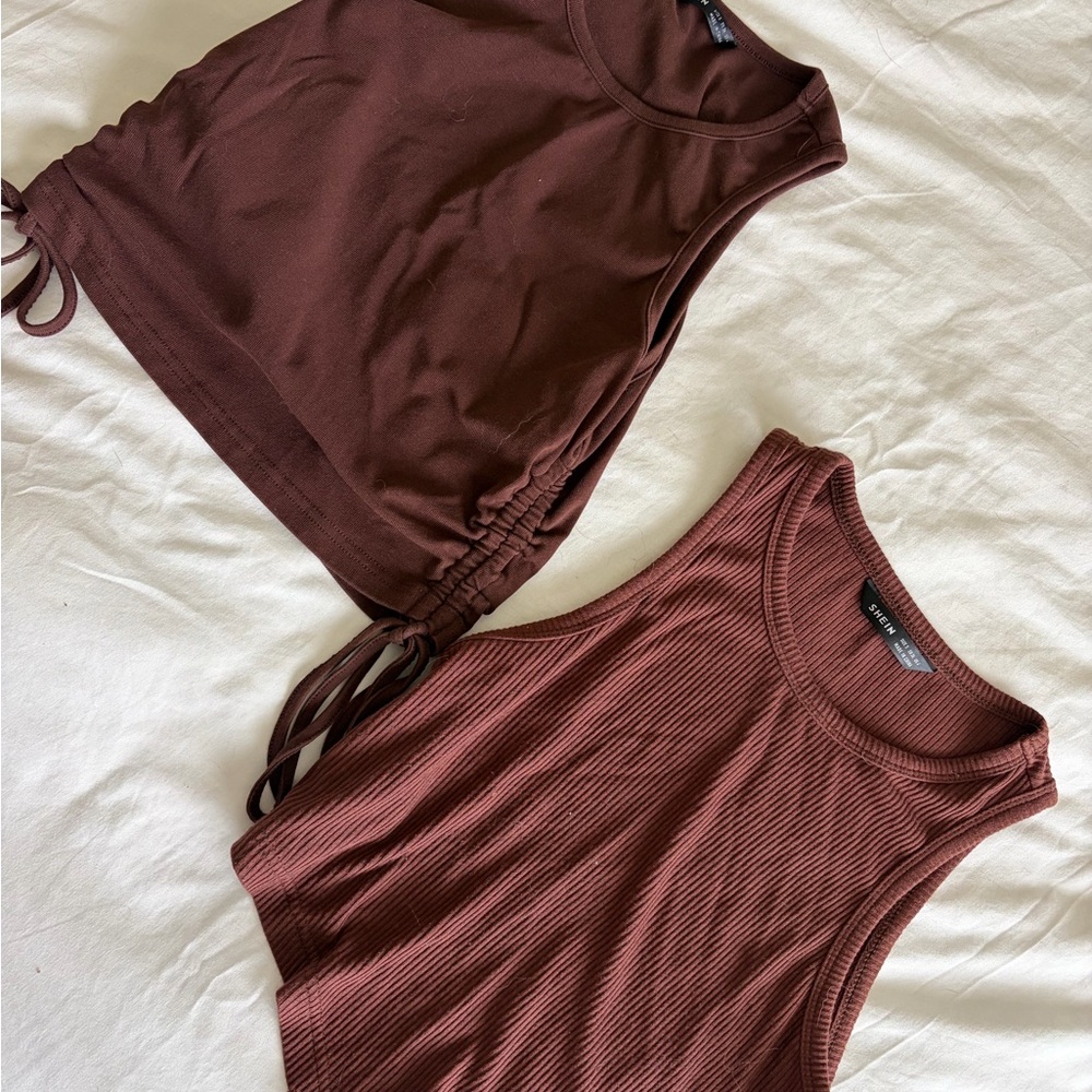 SHEIN Brown Crop Tops Set
